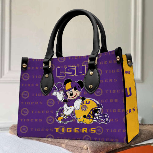 Customized LSU Tigers Mickey Women Leather PU Hand Bag and Women Wallet Combo Disney Bag Wallet