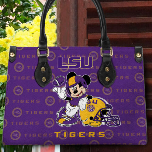 Customized LSU Tigers Mickey Women Leather PU Hand Bag and Women Wallet Combo Disney Bag Wallet