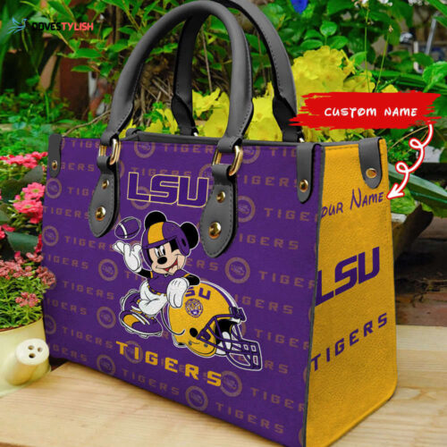 Customized LSU Tigers Mickey Women Leather PU Hand Bag and Women Wallet Combo Disney Bag Wallet
