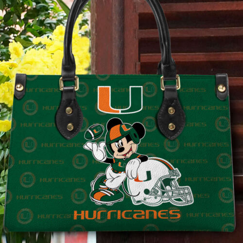 Customized Miami Hurricanes Mickey Women Leather PU Hand Bag and Women Wallet Combo Disney Bag Wallet