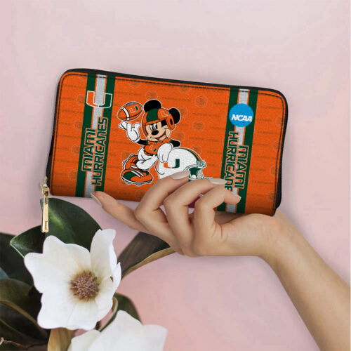 Customized Miami Hurricanes Mickey Women Leather PU Hand Bag and Women Wallet Combo Disney Bag Wallet