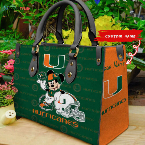 Customized Miami Hurricanes Mickey Women Leather PU Hand Bag and Women Wallet Combo Disney Bag Wallet