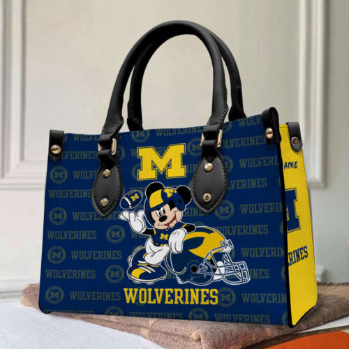 Customized Michigan Wolverines Mickey Women Leather PU Hand Bag and Women Wallet Combo Disney Bag Wallet