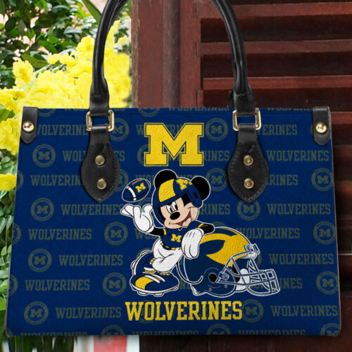 Customized Michigan Wolverines Mickey Women Leather PU Hand Bag and Women Wallet Combo Disney Bag Wallet