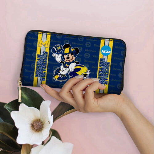 Customized Michigan Wolverines Mickey Women Leather PU Hand Bag and Women Wallet Combo Disney Bag Wallet