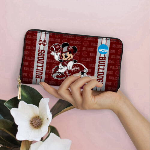 Customized Mississippi State Bulldogs Mickey Women Leather PU Hand Bag and Women Wallet Combo Disney Bag Wallet