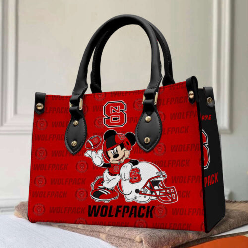 Customized NC State Wolfpack Mickey Women Leather PU Hand Bag and Women Wallet Combo Disney Bag Wallet