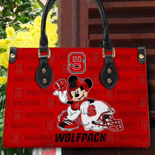 Customized NC State Wolfpack Mickey Women Leather PU Hand Bag and Women Wallet Combo Disney Bag Wallet