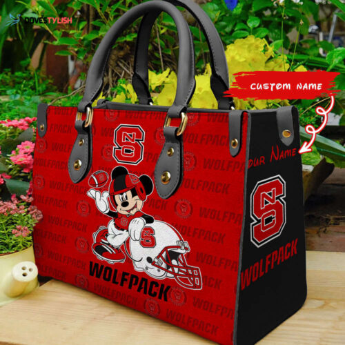 Customized NC State Wolfpack Mickey Women Leather PU Hand Bag and Women Wallet Combo Disney Bag Wallet