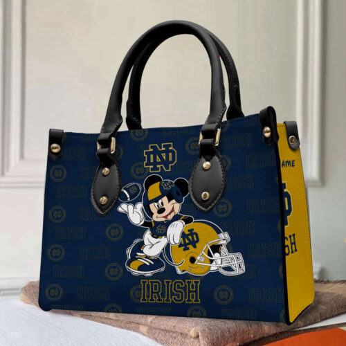 Customized Notre Dame Fighting Irish Mickey Women Leather PU Hand Bag and Women Wallet ComboDisney Bag and Wallet Disney Bag and Wallet