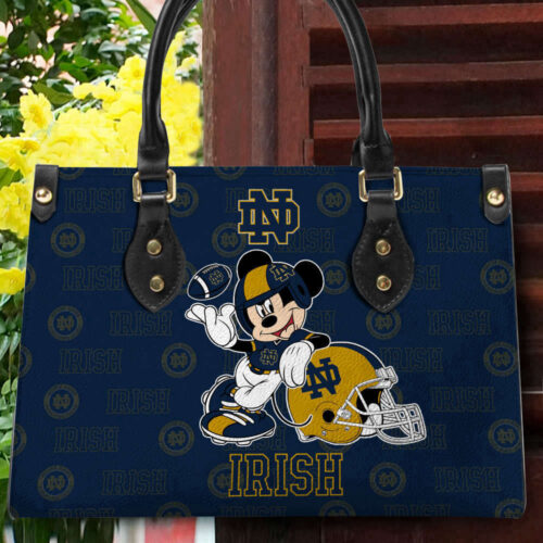 Customized Notre Dame Fighting Irish Mickey Women Leather PU Hand Bag and Women Wallet ComboDisney Bag and Wallet Disney Bag and Wallet