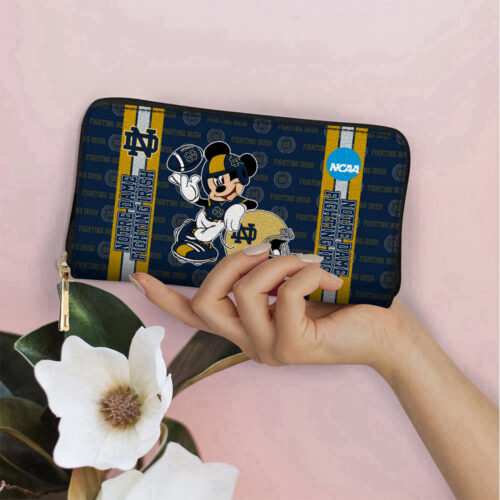 Customized Notre Dame Fighting Irish Mickey Women Leather PU Hand Bag and Women Wallet ComboDisney Bag and Wallet Disney Bag and Wallet