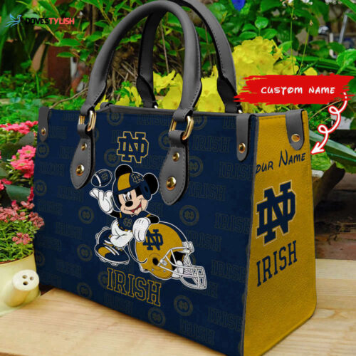 Customized Notre Dame Fighting Irish Mickey Women Leather PU Hand Bag and Women Wallet ComboDisney Bag and Wallet Disney Bag and Wallet