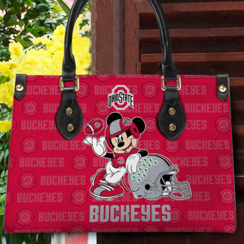 Customized Ohio State Buckeyes Mickey Women Leather PU Hand Bag and Women Wallet ComboDisney Bag and Wallet Disney Bag and Wallet