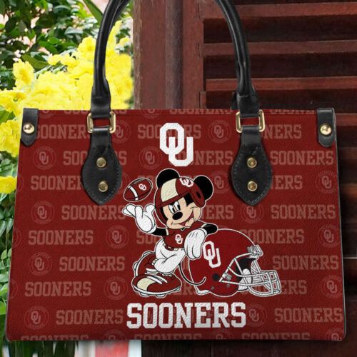 Customized Oklahoma Sooners Mickey Women Leather PU Hand Bag and Women Wallet ComboDisney Bag and Wallet Disney Bag and Wallet