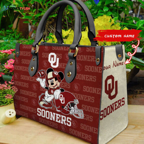 Customized Oklahoma Sooners Mickey Women Leather PU Hand Bag and Women Wallet ComboDisney Bag and Wallet Disney Bag and Wallet