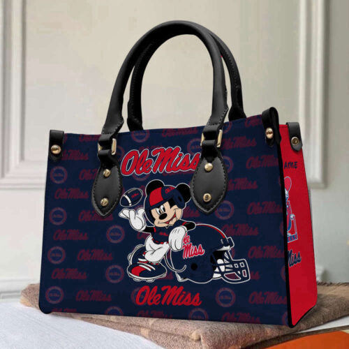 Customized Ole Miss Rebels Mickey Women Leather PU Hand Bag and Women Wallet ComboDisney Bag and Wallet Disney Bag and Wallet