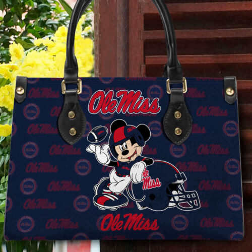 Customized Ole Miss Rebels Mickey Women Leather PU Hand Bag and Women Wallet ComboDisney Bag and Wallet Disney Bag and Wallet