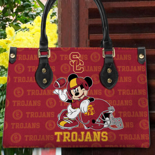 Disney Bag and WalletCustomized USC Trojans Mickey Women Leather PU Hand Bag and Women Wallet Combo