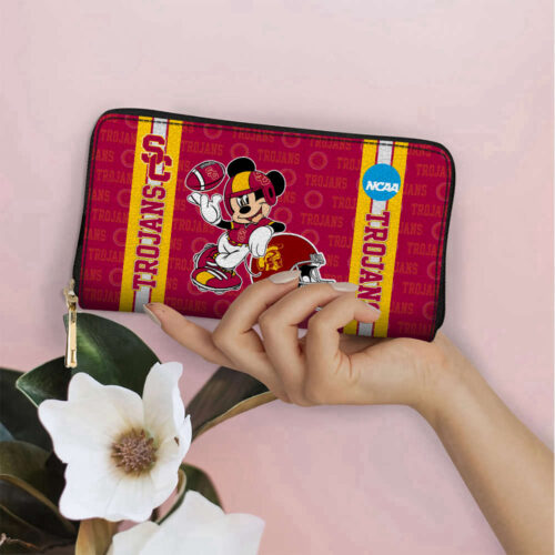 Disney Bag and WalletCustomized USC Trojans Mickey Women Leather PU Hand Bag and Women Wallet Combo