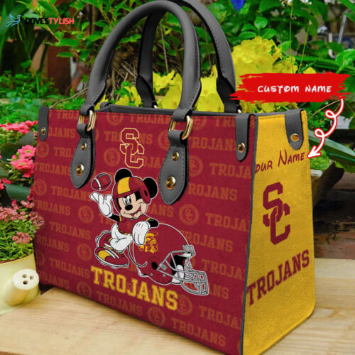 Disney Bag and WalletCustomized USC Trojans Mickey Women Leather PU Hand Bag and Women Wallet Combo