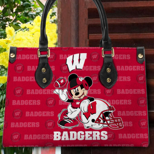 Disney Bag and WalletCustomized Wisconsin Badgers Mickey Women Leather PU Hand Bag and Women Wallet Combo