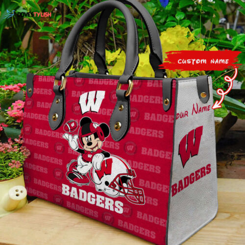 Disney Bag and WalletCustomized Wisconsin Badgers Mickey Women Leather PU Hand Bag and Women Wallet Combo
