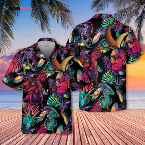 Dinosaur Hawaiian Pattern Shirt: Stylish Aloha Button Up for Family Summer Holiday