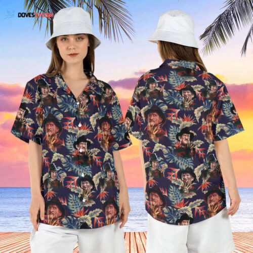 Freddy Krueger Hawaiian Shirt, Horror Tropical Hawaii Shirt, Nightmare on Elm Street Aloha Shirt, Scary Movie Button Up Shirt, Horror Killer