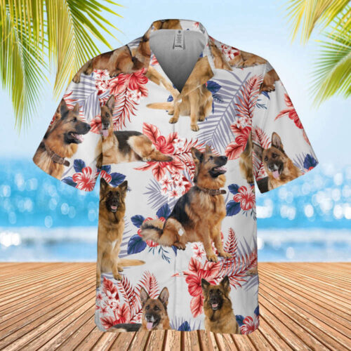 German Shepherd Hawaiian Shirt: Custom Dog Photo  Dog Love Hawaii Shirt for Men