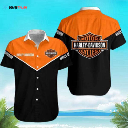 Harley Davidson Logo Black Orange Short Sleeves Hawaiian Shirt