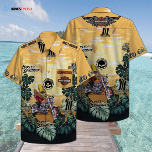 Harley Davidson Motorbike And Tropical Leaf Harley Davidson Hawaiian Shirt