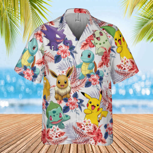 Hawaiian 4th Of July Shirt: PKM Pattern Tee – Aloha Anime Raichu Button Up