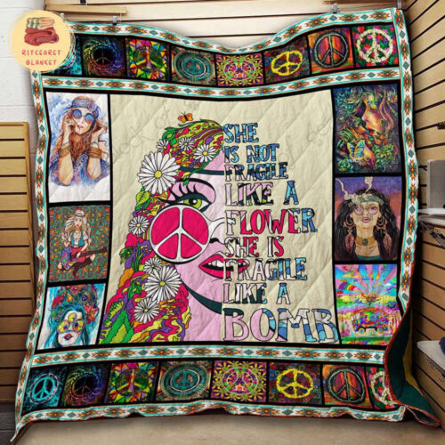 Hippie Girl Flower Fleece Blanket: Fragile-Free & Cozy – Trendy Comfort for Chilled Vibes