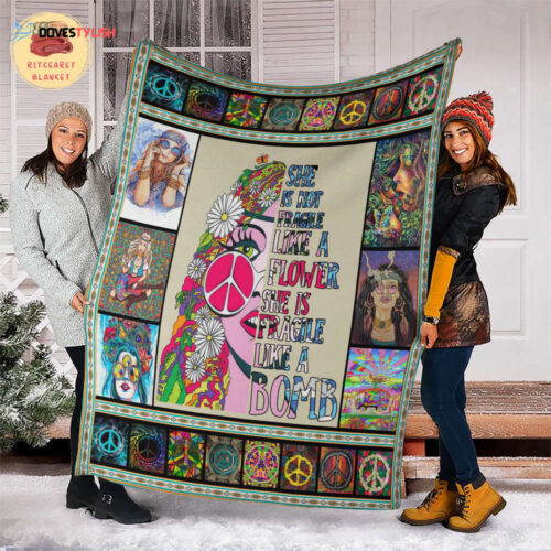 Hippie Girl Flower Fleece Blanket: Fragile-Free & Cozy – Trendy Comfort for Chilled Vibes