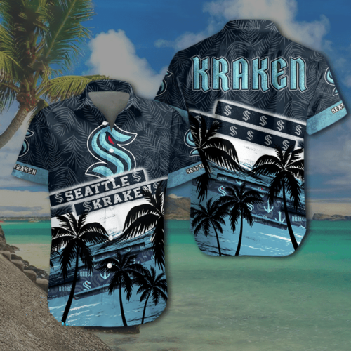 Hockey Addicted Seattle Kraken Coconut Tree Short-Sleeve Hawaiian Shirt