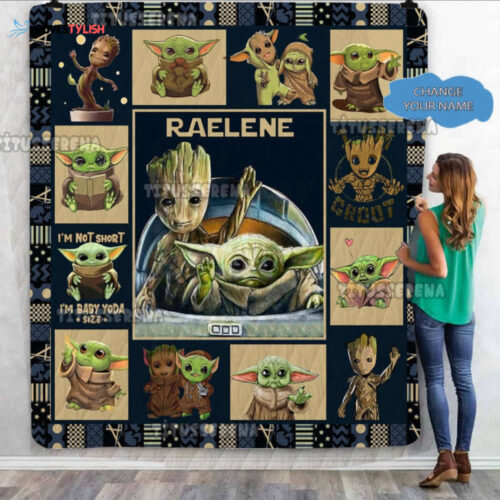 Personalized Baby Yoda Grogu Quilt Fleece Blanket – Perfect Star Wars Baby Yoda Birthday & Christmas Gifts