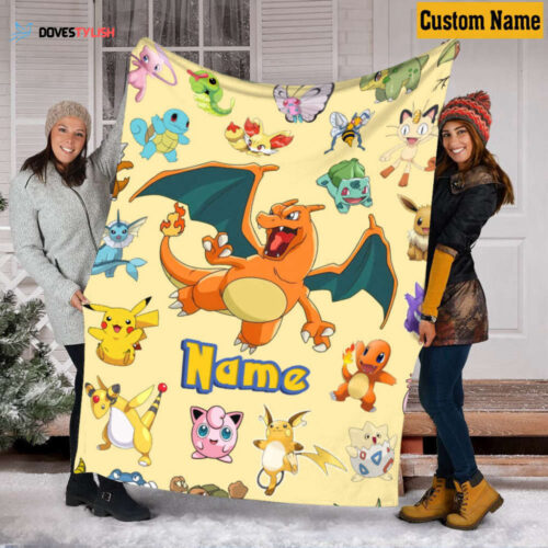 Personalized Charizard & Friends Blanket: PKM Squad Baby Name Fleece – Perfect Kids Gift!
