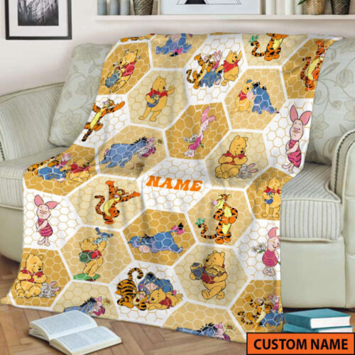 Personalized Disney Winnie The Pooh Eeyore Birthday Blanket – Pooh Piglet Tiger Theme Party Christmas Gifts
