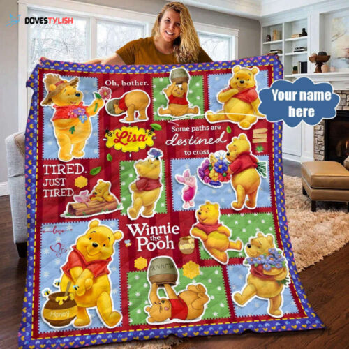 Personalized Pooh Quilt Fleece Blanket & Eeyore Bedding Set Birthday & Christmas Gifts