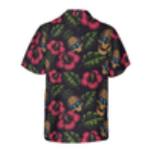 Pineapple Skull Tropical Flowers Black Hawaiian Shirt