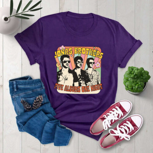 Retro Jonas Brothers Retro Five Albums One Night Tour Shirt Nick Joe Kevin Jonas Tshirt,