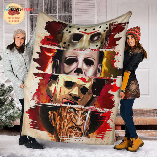 Spooky Halloween Horror Fleece Blanket: Mink Sherpa Quilt with Halloween Characters – Perfect Gift!