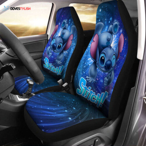 Stitch Blue Cute Car Seat Covers – Cartoon Car Accessory & Protector   Disney Fan Gifts