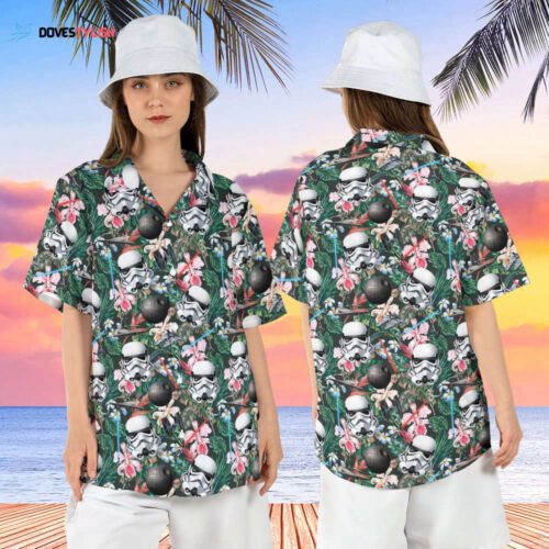 Stormtrooper Hawaiian Shirt, Men’s Star Wars Hawaii Shirt, Spaceship Button Up Shirt, Tropical Lightsaber Beach Shirt, Hibiscus Aloha Shirt