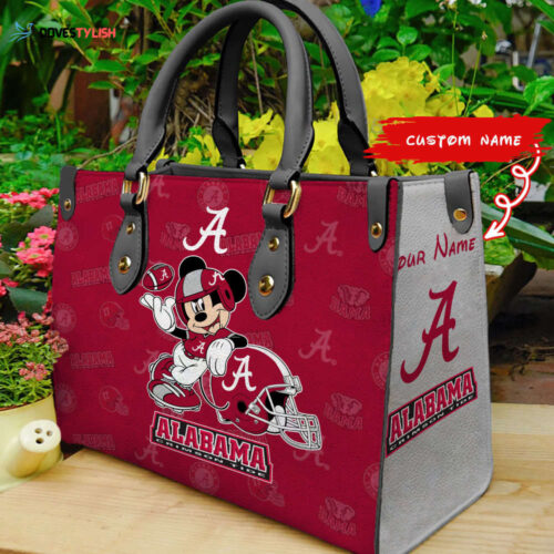 Stylish Alabama Crimson Tide Mickey Women Leather Hand Bag & Wallet Combo