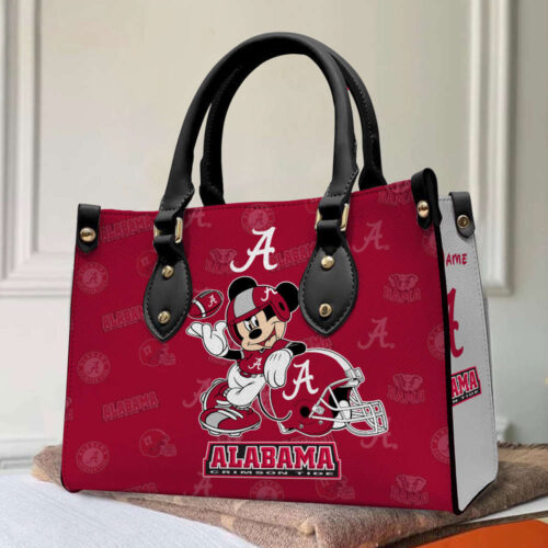 Stylish Alabama Crimson Tide Mickey Women Leather Hand Bag & Wallet Combo