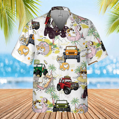 Stylish Corgi & Car Hawaiian Shirt: Funny Stitch Beach Shirt  Perfect for Summer Vacation!