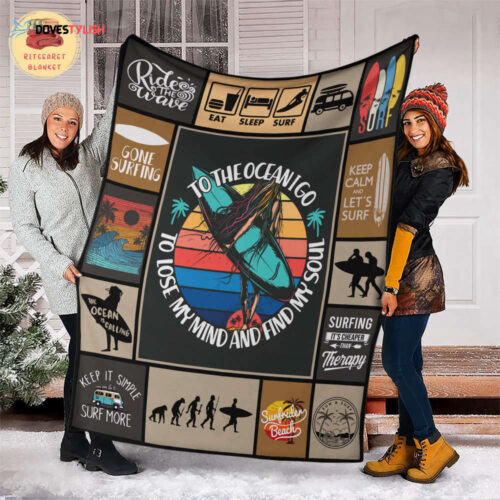 Surfing Lover Gift: Find My Soul Fleece & Mink Sherpa Surf Blanket – Ideal for Surf Enthusiasts!