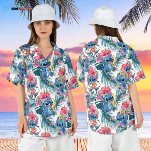 Tropical Stitch Hibiscus Hawaiian Shirt, Lilo & Stitch Summer Hawaii Shirt, Stitch Lover Aloha Shirt, Disneyland Vacation Button Up Shirt